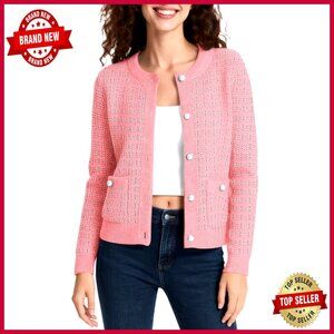 Cropped Cardigan Sweater Jacket, Button Front, Long Sleeve, Knit Fabric